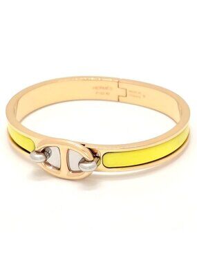 Hermes Enamel Bracelet Mini Click Chene D'ancre Yellow Gold Color Metal